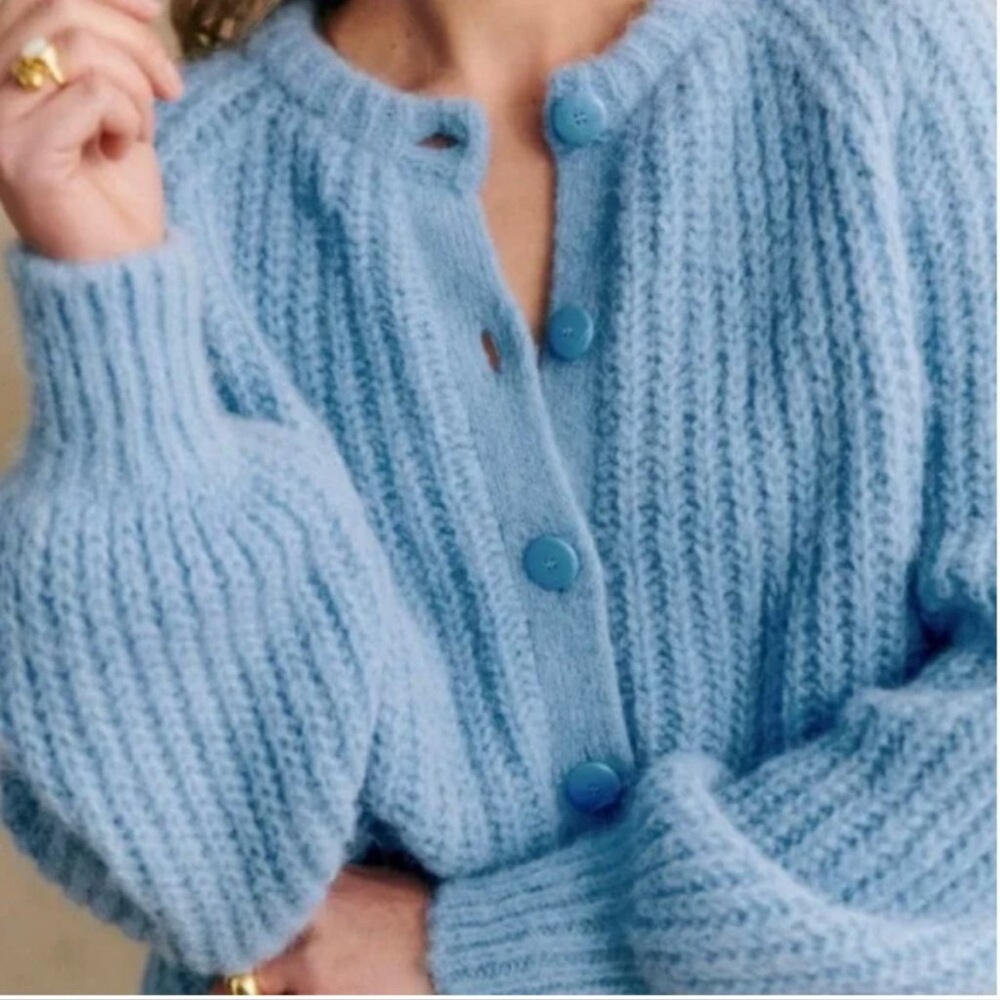Sezane Light Blue Chunky Knit Button Cardigan